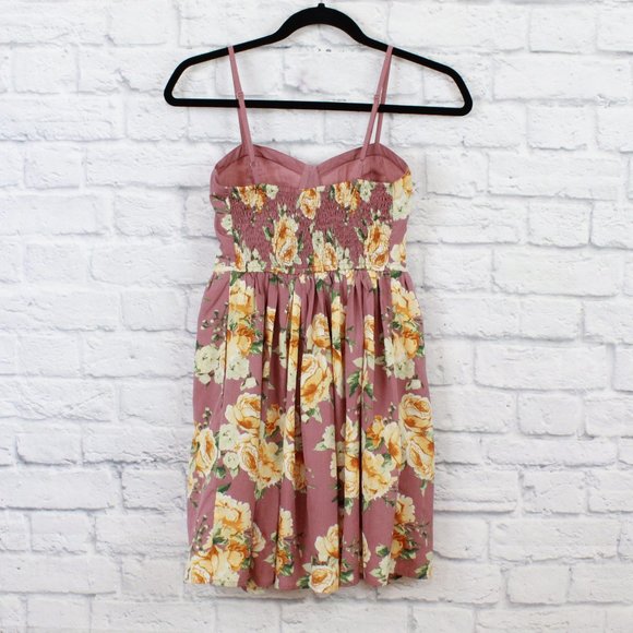 Band of Gypsies Pink Bra Top Summer Floral Sweetheart Mini Dress Size XS - Picture 5 of 9